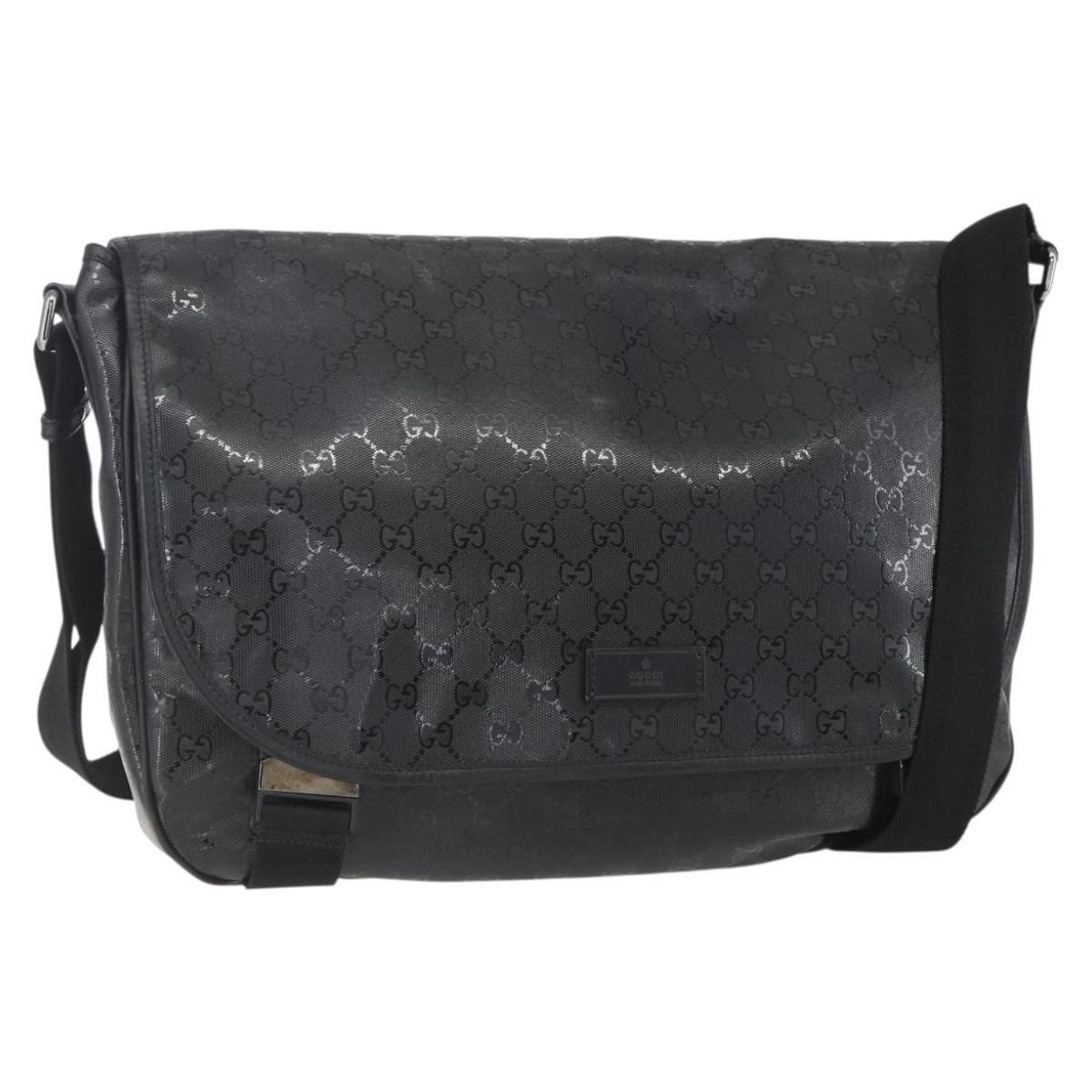 Gucci Gg Implementation Bag Coated Canvas Black Silver 201725 Auth Ka831